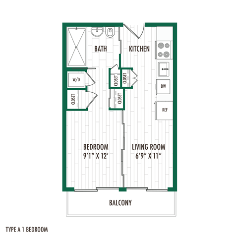 a floor plan of a small house with a bedroom and a living room